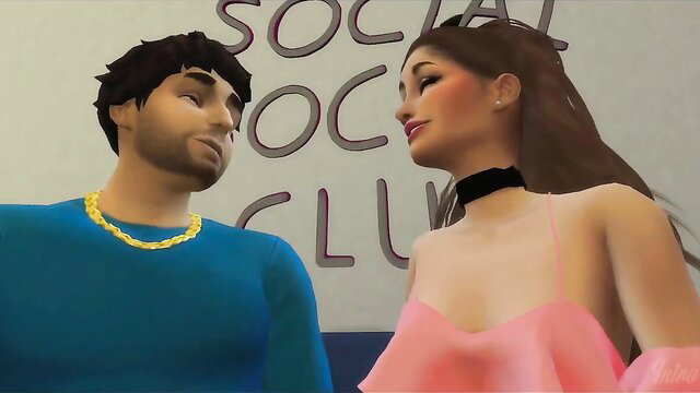 Ariana Grande lookalike in pink dress with guy at Social Club - Sims 4 porn