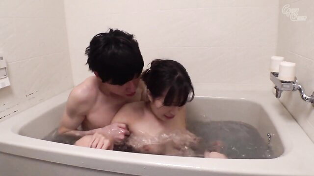 Kyouko Maki big tits MILF bathes nude with son-in-law, JAV incest tease