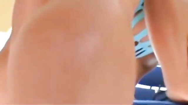 Cherokee in blue bikini bends over, big ass ready for BBC fuck