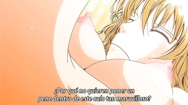 Hot blonde anime babe with massive tits and ass, begging for anal creampie