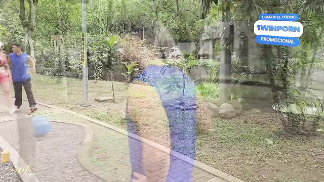 Monique Fuentes MILF in red top blue shorts outdoor tease