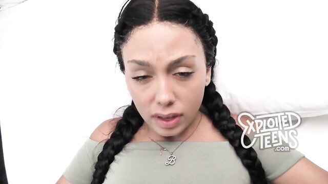 Teen Bianca mixed-race beauty with braids in horny POV closeup