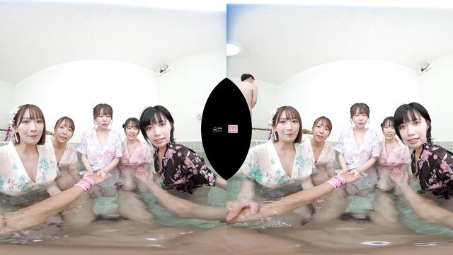 MD VR 388 E Japanese women in yukata surround man in hot spring VR