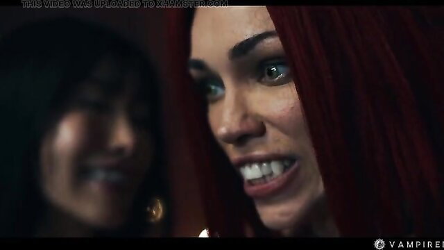 Octokuro redhead vampire with Asian girl in lesbian cosplay domination