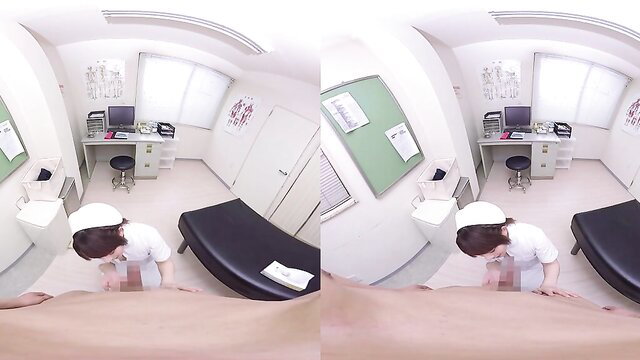 Japanese brunette nurse babe bending over in VR POV clinic porn