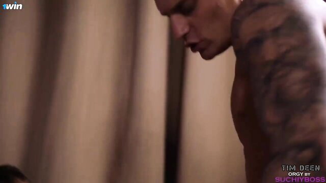 Tim Dean tattooed muscular hunk profile in hot gonzo porn bday sex