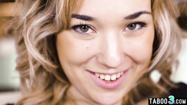 Smiling blonde girl with wavy hair in closeup for student funding porn