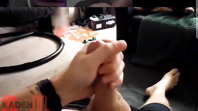 Man's hand stroking small erect penis in quick amateur jerk off closeup