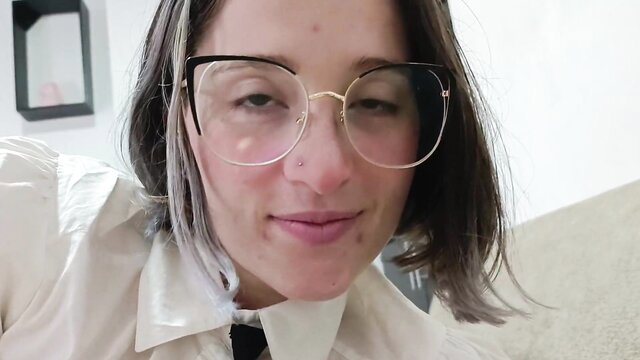 Ashleysoy in glasses smirking, stepdad anal virginity tease