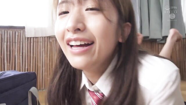 Kawaguchi Sakura smiling in school uniform, JAV teen tease