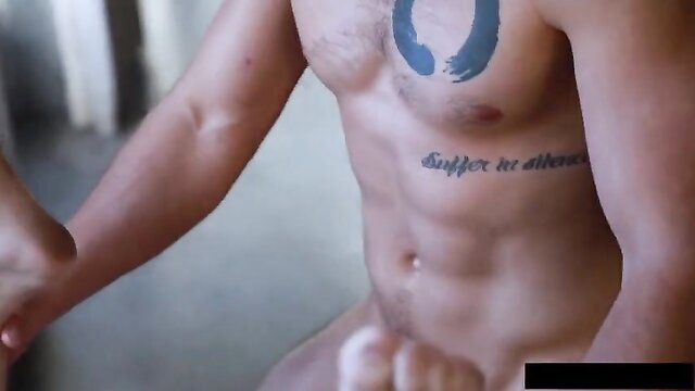 Tattooed Asian twink nude with yin-yang chest tattoo and suffer in silence ink