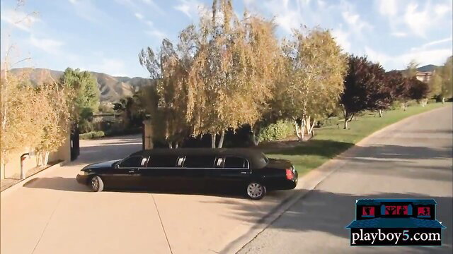 Luxury limo pulls up to gated mansion for 1st time swingers foursome