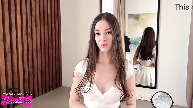 Hot slim teen in sheer white top and skirt poses seductively