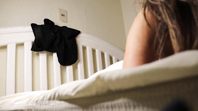 18yo Latina teen's black stockings on bed in morning sex thumbnail