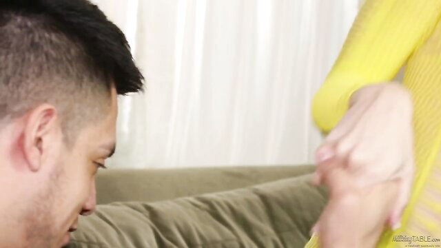 Alexis Rodriguez hot Latina handjob on guy closeup