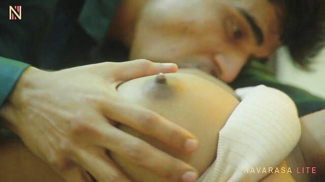 Indian man passionately sucking sexy girl's big breast closeup