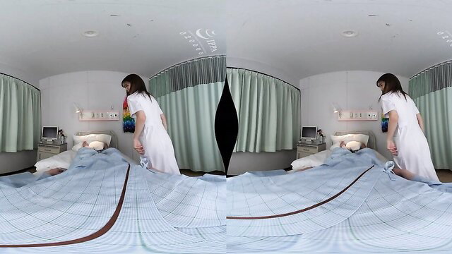 Asian nurse bending over bed in sexy white dress VR hospital tease