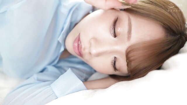 Erika sleeping in sheer blue blouse, soft JAV facial special closeup