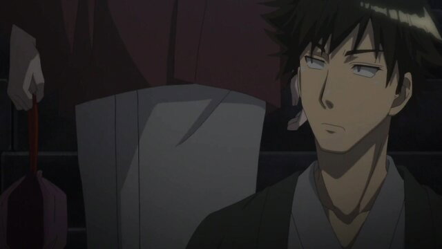 Handsome black-haired JAV guy in dark suit, mysterious gaze, anime-style hentai thumbnail