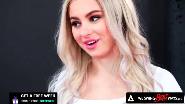 Aria Banks blonde beauty smiling seductively in sexy white top