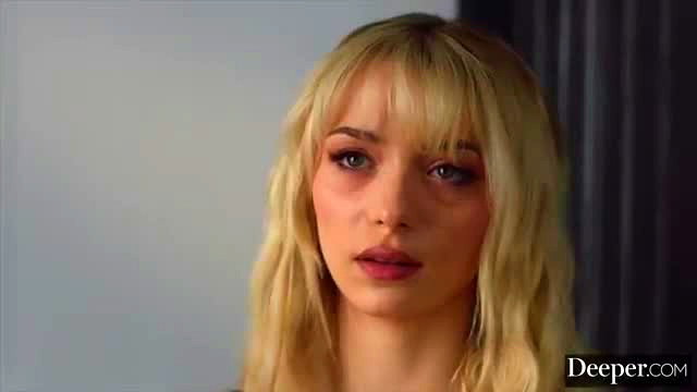 Blonde Cecelia Taylor closeup with sultry gaze in adult video thumbnail