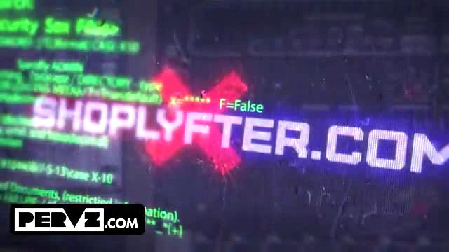 Shoplyfter hacker screen with explicit adult video thumbnail from Pervz studio