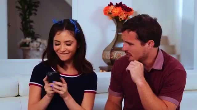 Jane Wilde smiles at phone with stepbro Robby Echo in teasing chat