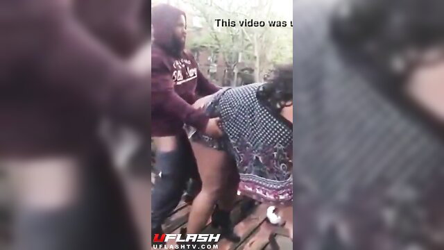 Ebony BBW fucked doggystyle outdoors by masked guy