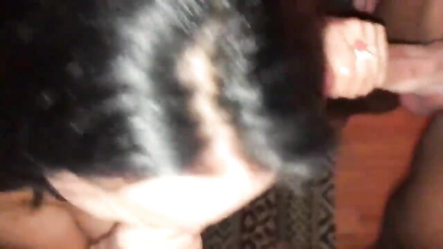 Amateur brunette deepthroats two big cocks in threesome