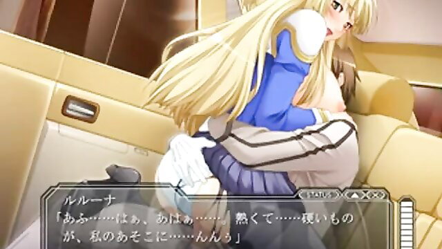 Blonde JAV schoolgirl in blue uniform hugs guy passionately in car backseat