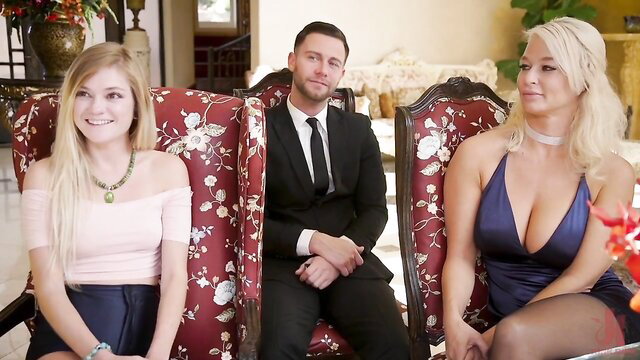 London River & Chloe Foster with suited man in sexy dresses