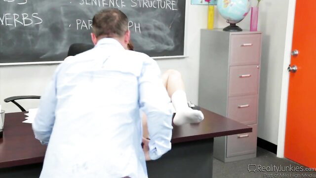 Nickey Huntsman horny schoolgirl fucked on desk by teacher