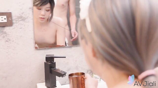 Jui Jui nude in hotel bathroom mirror, full service JAV star