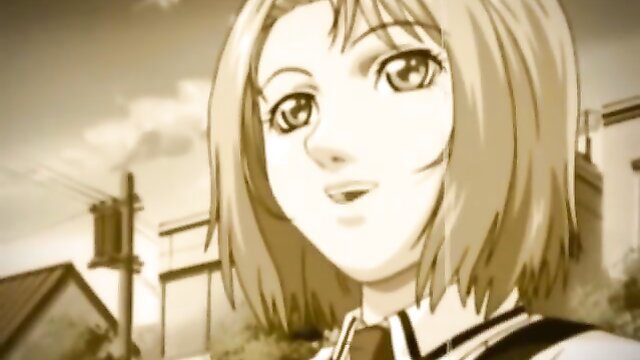 Cute anime girl with short blonde hair in school uniform, sepia tone JAV thumbnail