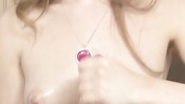 Cute Amy A topless teases pink nipple with necklace pendant