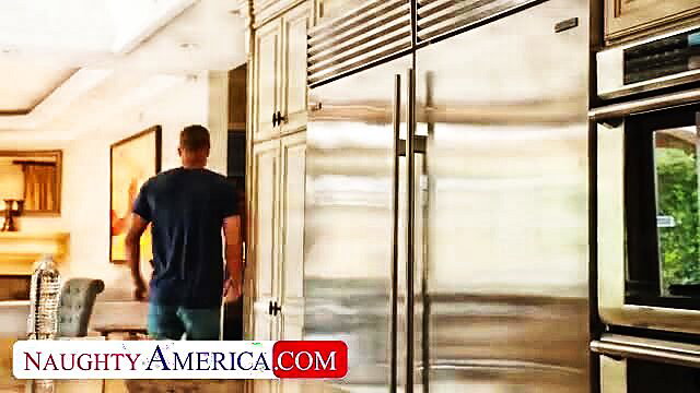 Ryan McLane walks to kitchen in Naughty America My Wife's Hot Friend