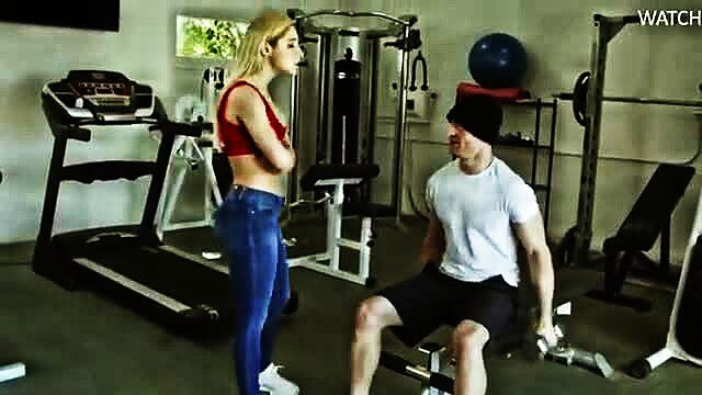 Abella Danger in tight jeans and top confronts stepbrother in gym