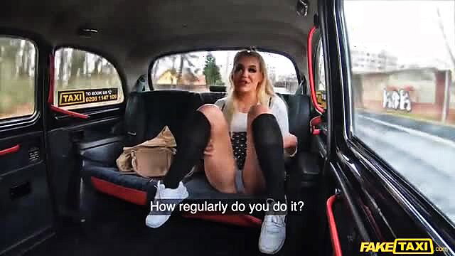 Blonde British slut Gina Varney spreads legs in taxi cab