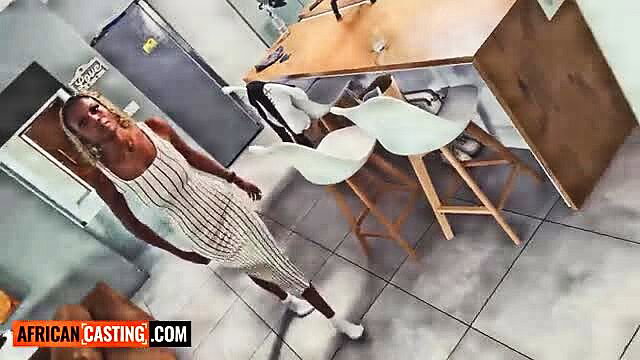 Busty 18yo blonde ebony in sheer dress at African Casting