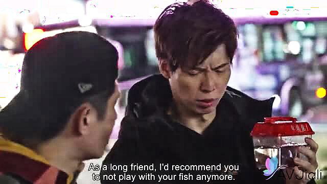 Two Asian guys warn with fish tank in intense JAV scene