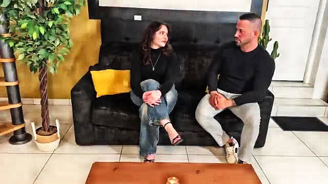 Moxxxie 22yo from Nantes sits with hot guy on couch Jacquie Et Michel TV