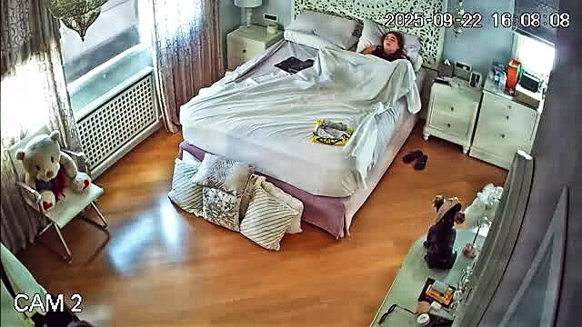 Asian beauty sleeping nude in bed with teddy bear voyeur cam