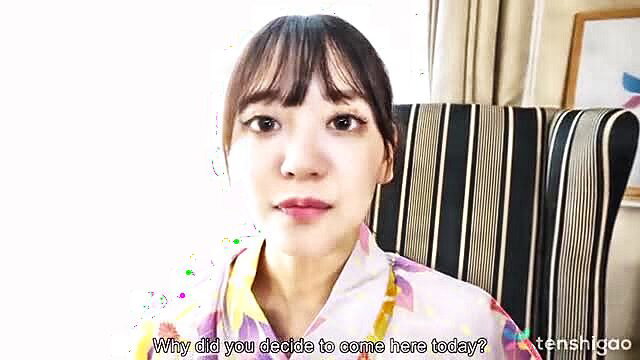 Aki Igarashi cute Japanese girl in floral top asks why you came today