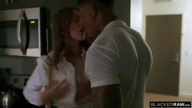 Danni Rivers passionately kisses BBC stud in kitchen, small tits exposed