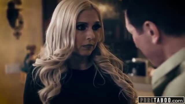 Blonde big-titted MILF stepmom seduced by stepson closeup