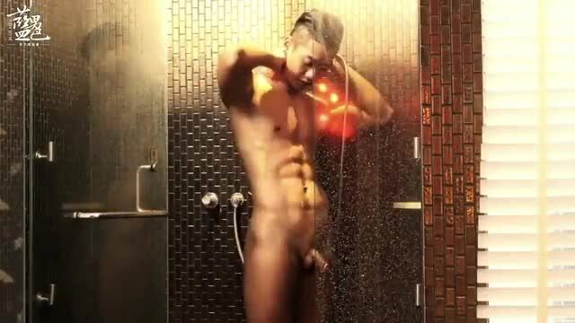 Asian cub model Tommy nude showering, muscular body and cock