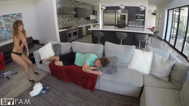 Dillion Harper in thong teases sleeping step-brother's cock