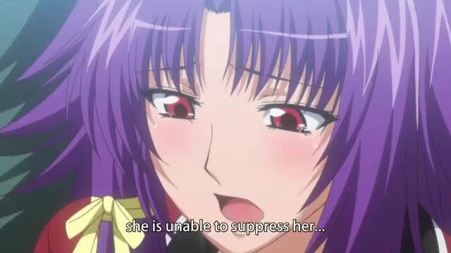 Purple-haired anime girl with blush and ahegao face in hentai