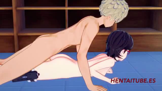 Blond boy doggy impales nerdy black-haired girl in 3D anime hentai