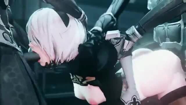 2B hentai android fucked hard by machines in tight pussy